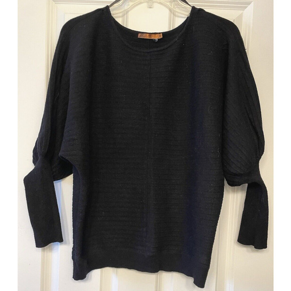 Beldinin Black Top Women’s Ribbed Dolman-Sleeve Pullover Sweater Size XL - Picture 1 of 6